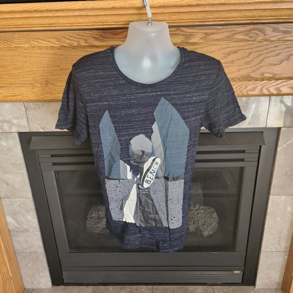 Bench 100% Cotton Graphic Tee Shirt Marble Blue NWT